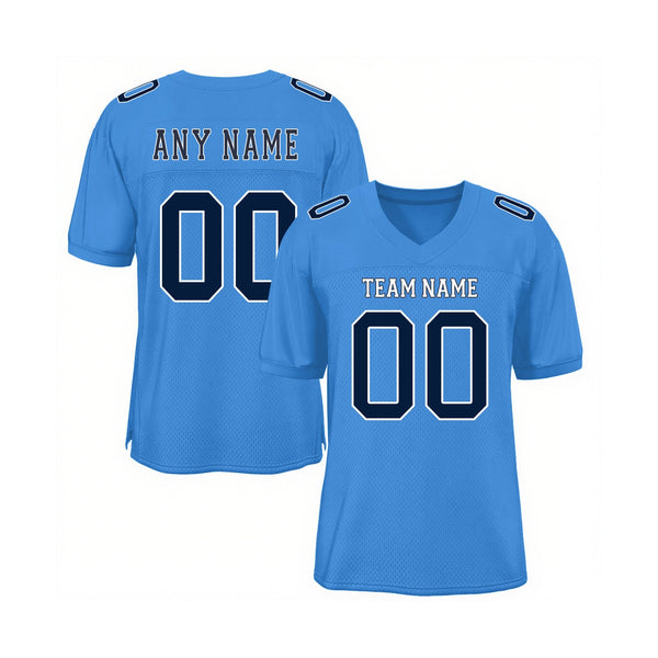 Custom Powder Blue Navy-White Mesh Classic Style Authentic Sports Football Jersey