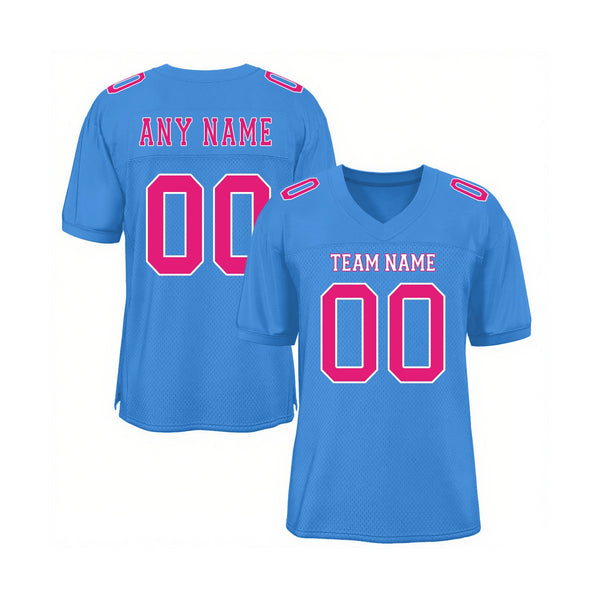 Custom Powder Blue Hot Pink-White Mesh Classic Style Authentic Sports Football Jersey
