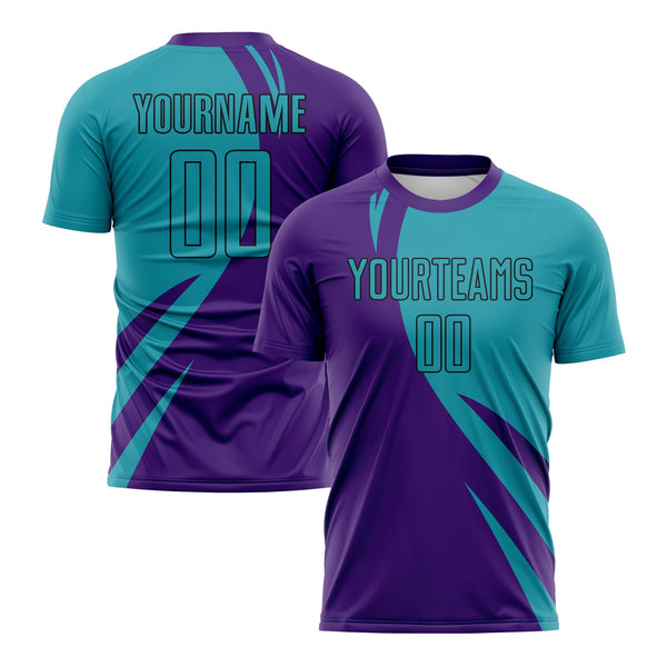 Custom Purple Teal-Black Curve Lines Classic Uniform Training Sets Soccer Jersey For Adults/Kids