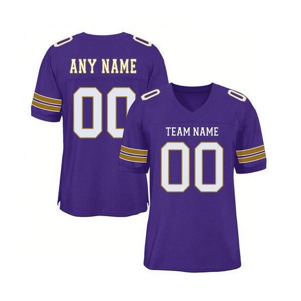 Custom Purple White-Old Gold Mesh Classic Style Authentic Sports Football Jersey