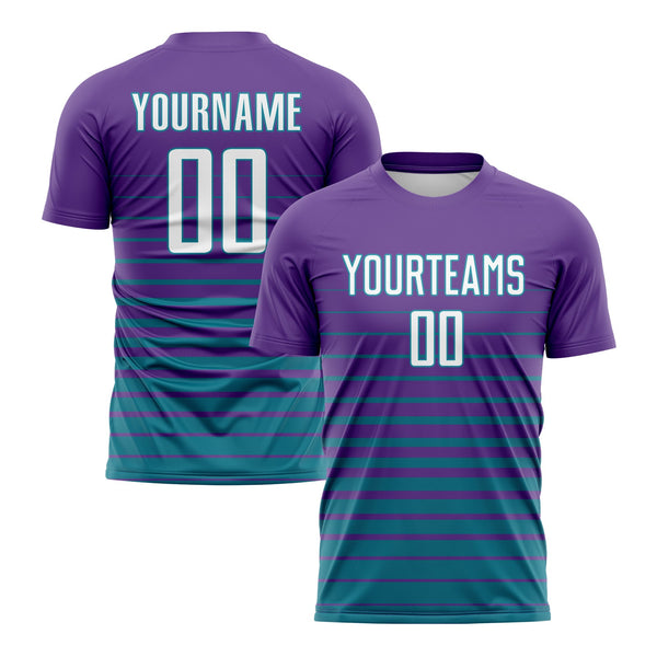 Custom Purple White-Teal Pinstripe Fade Fashion Classic Uniform Training Sets Soccer Jersey For Adults/Kids