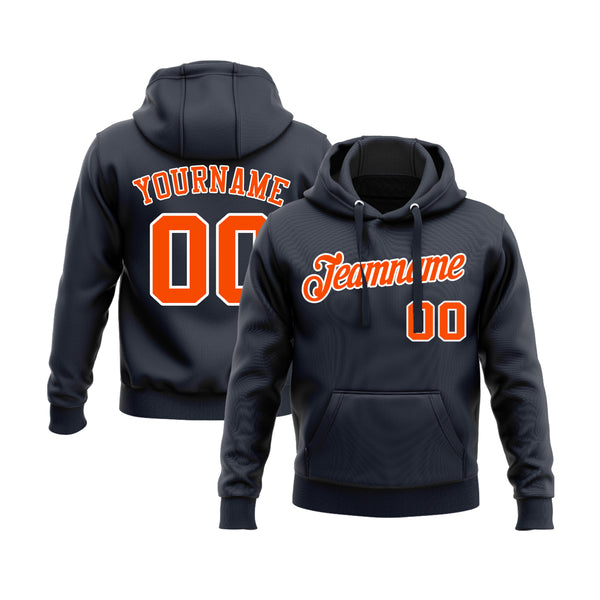 Custom Navy Orange-White Personalized Sports Team Embroidered Pullover Hoodie