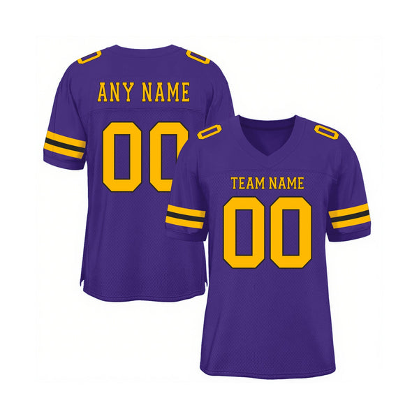 Custom Purple Gold-Black Mesh Classic Style Authentic Sports Football Jersey