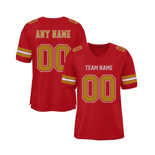 Custom Red Old Gold-White Mesh Classic Style Authentic Sports Football Jersey