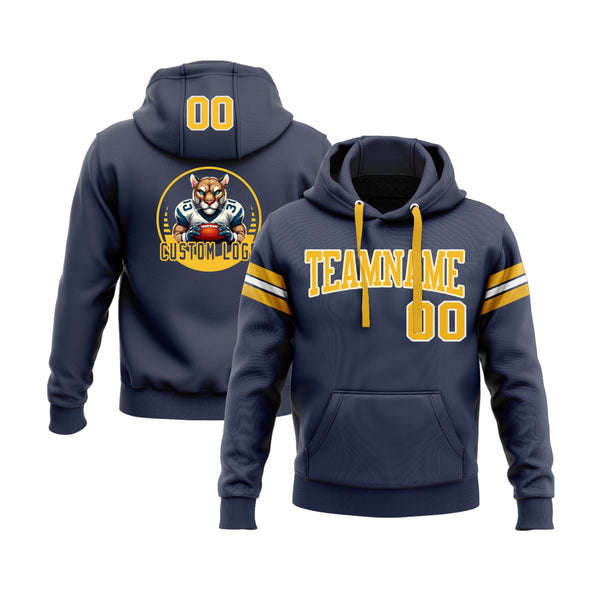 Custom Navy Gold-White Personalized Sports Team Embroidered Pullover Hoodie