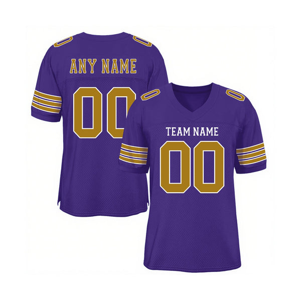 Custom Purple Old Gold-White Mesh Classic Style Authentic Sports Football Jersey