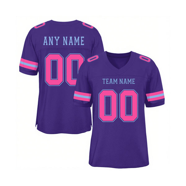 Custom Purple Pink-Light Blue Mesh Classic Style Authentic Sports Football Jersey