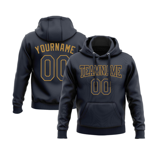 Custom Navy Navy-Old Gold Personalized Sports Team Embroidered Pullover Hoodie
