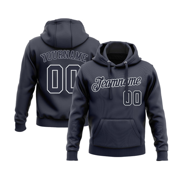 Custom Navy Navy-Gray Personalized Sports Team Embroidered Pullover Hoodie