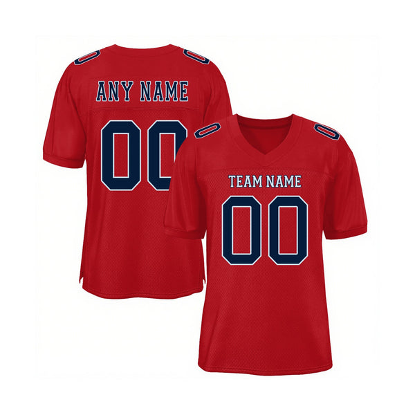 Custom Red Navy-White Mesh Classic Style Authentic Sports Football Jersey