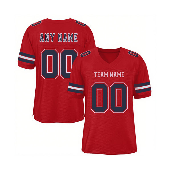 Custom Red Navy-White Mesh Classic Style Authentic Sports Football Jersey