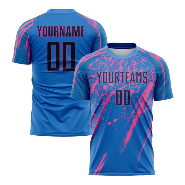 Custom Powder Blue Navy-Pink Classic Uniform Training Sets Soccer Jersey For Adults/Kids