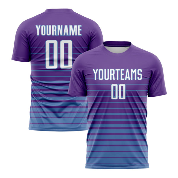 Custom Purple White-Light Blue Pinstripe Fade Fashion Classic Uniform Training Sets Soccer Jersey For Adults/Kids