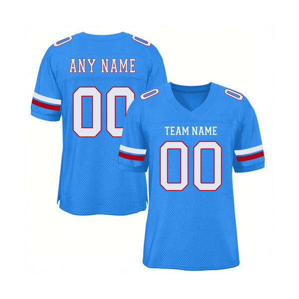 Custom Powder Blue White-Red Mesh Classic Style Authentic Sports Football Jersey