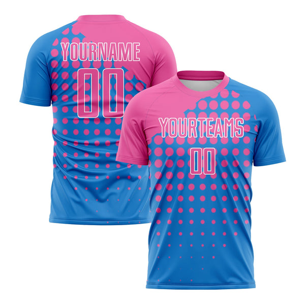 Custom Powder Blue Pink-White Modern Polka Dot Classic Uniform Training Sets Soccer Jersey For Adults/Kids