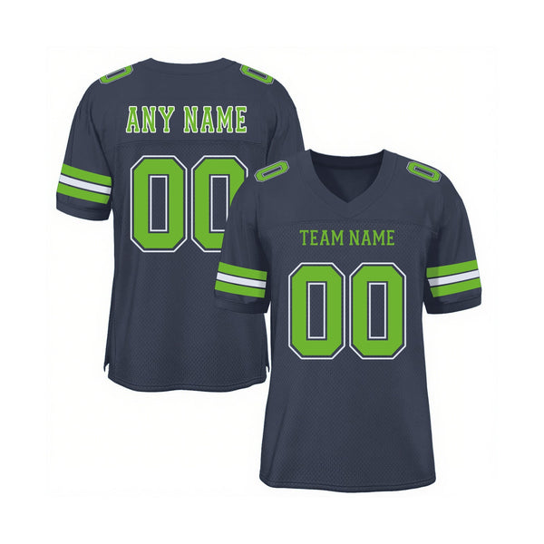 Custom Navy Neon Green-White Mesh Classic Style Authentic Sports Football Jersey