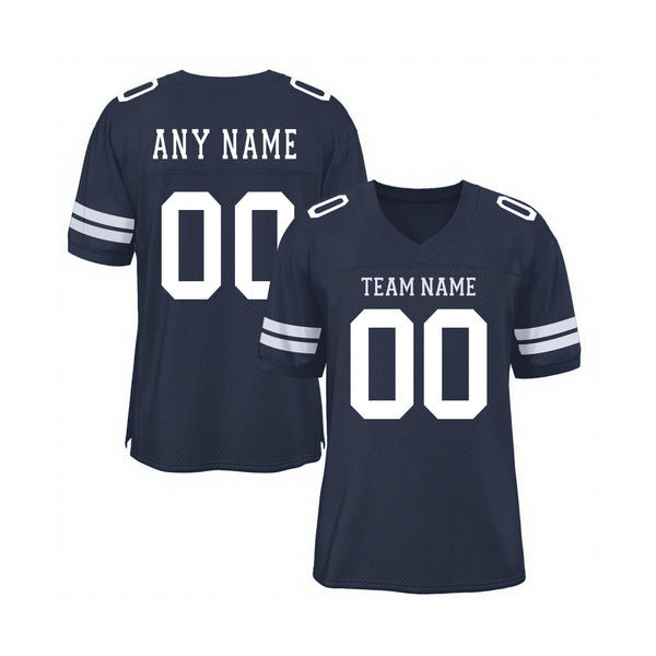 Custom Navy White Mesh Classic Style Authentic Sports Football Jersey