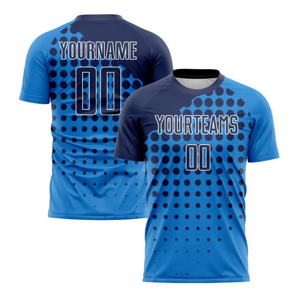 Custom Powder Blue Navy-White Modern Polka Dot Classic Uniform Training Sets Soccer Jersey For Adults/Kids