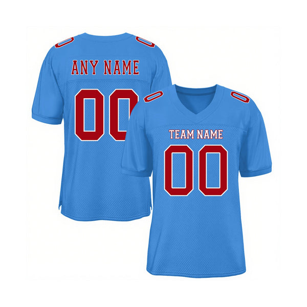 Custom Powder Blue Red-White Mesh Classic Style Authentic Sports Football Jersey