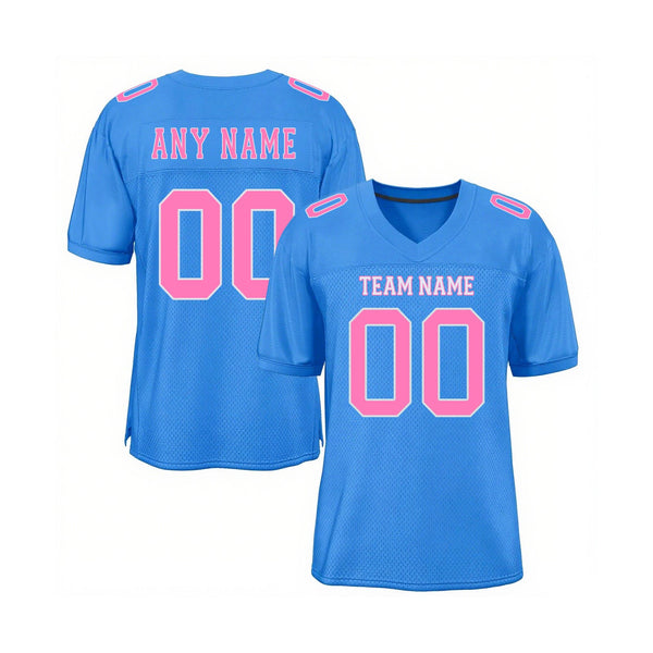 Custom Powder Blue Pink-White Mesh Classic Style Authentic Sports Football Jersey