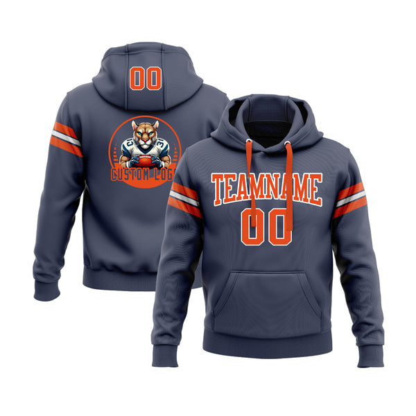 Custom Navy Orange-White Personalized Sports Team Embroidered Pullover Hoodie