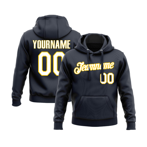 Custom Navy White-Gold Personalized Sports Team Embroidered Pullover Hoodie