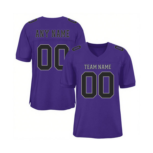 Custom Purple Black-Gray Mesh Classic Style Authentic Sports Football Jersey