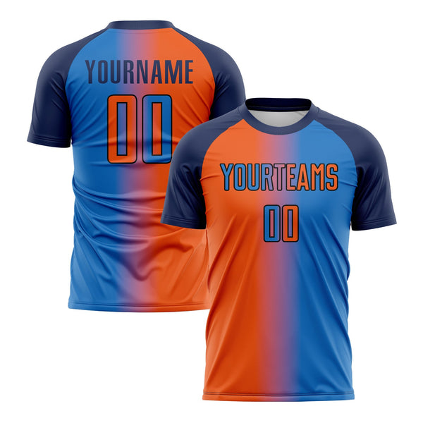 Custom Powder Blue Orange-Navy Classic Uniform Training Sets Soccer Jersey For Adults/Kids