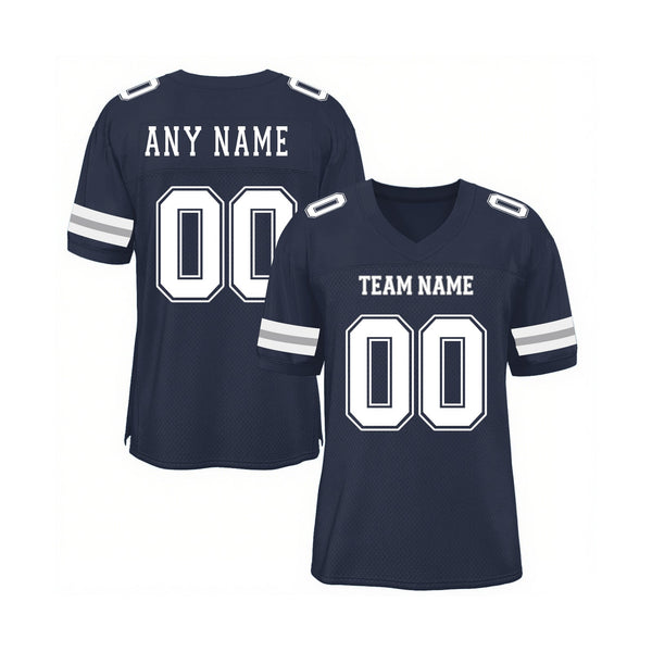 Custom Navy White-Gray Mesh Classic Style Authentic Sports Football Jersey
