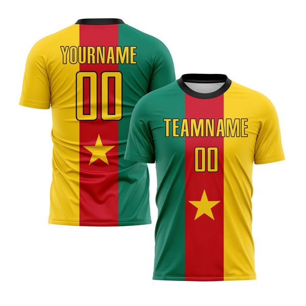 Custom Kelly Green Gold Red-Black Cameroonian Flag Classic Uniform Training Sets Soccer Jersey For Adults/Kids