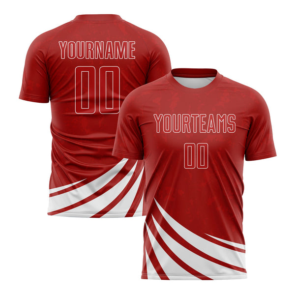 Custom Red White Wind Shapes Classic Uniform Training Sets Soccer Jersey For Adults/Kids