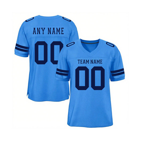 Custom Powder Blue Navy Mesh Classic Style Authentic Sports Football Jersey