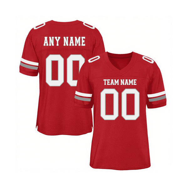 Custom Red White-Gray Mesh Classic Style Authentic Sports Football Jersey