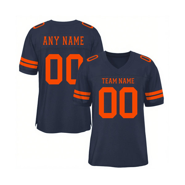 Custom Navy Orange Mesh Mesh Classic Style Authentic Sports Football Jersey