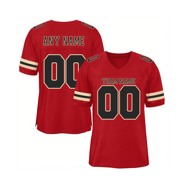 Custom Red Black-Cream Mesh Classic Style Authentic Sports Football Jersey