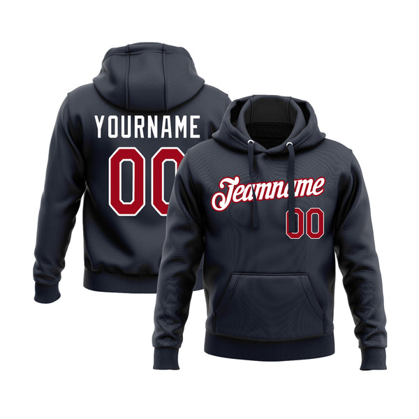 Custom Navy Red-White Personalized Sports Team Embroidered Pullover Hoodie