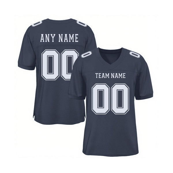 Custom Navy White Mesh Classic Style Authentic Sports Football Jersey