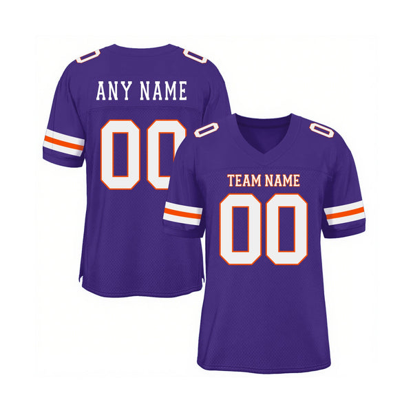 Custom Purple White-Orange Mesh Classic Style Authentic Sports Football Jersey