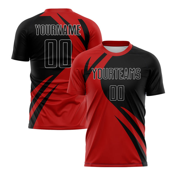 Custom Red Black-White Curve Lines Classic Uniform Training Sets Soccer Jersey For Adults/Kids