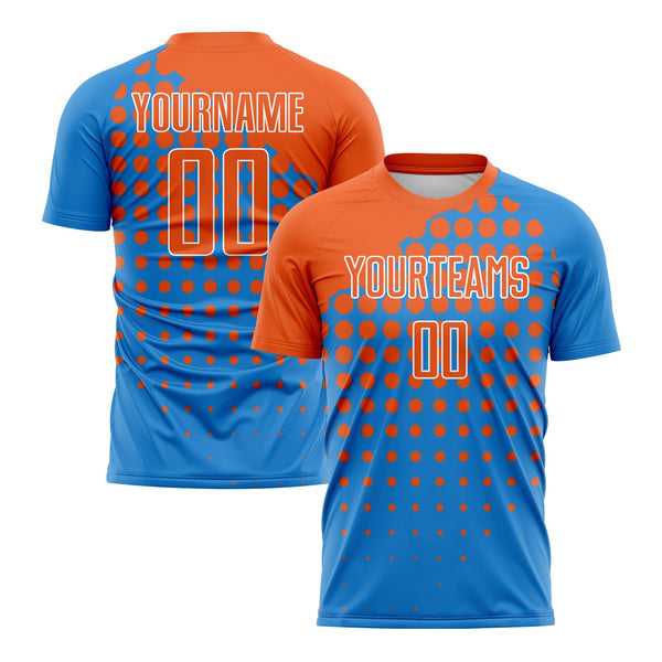 Custom Powder Blue Orange-White Modern Polka Dot Classic Uniform Training Sets Soccer Jersey For Adults/Kids