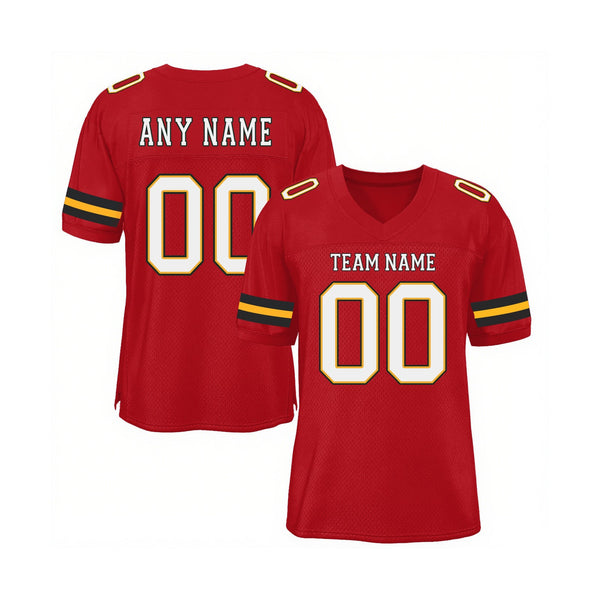 Custom Red White-Gold Mesh Classic Style Authentic Sports Football Jersey
