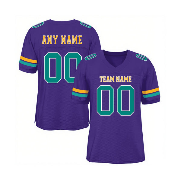 Custom Purple Aqua-Gold Mesh Classic Style Authentic Sports Football Jersey