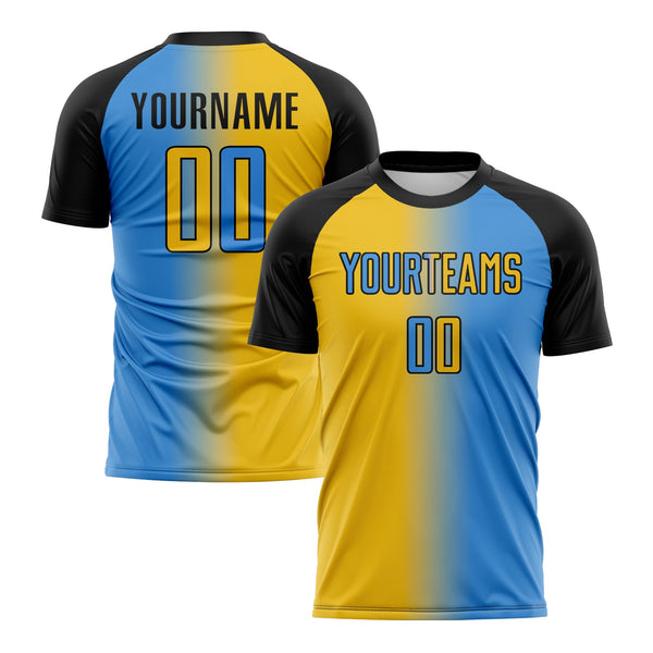 Custom Powder Blue Yellow-Black Classic Uniform Training Sets Soccer Jersey For Adults/Kids