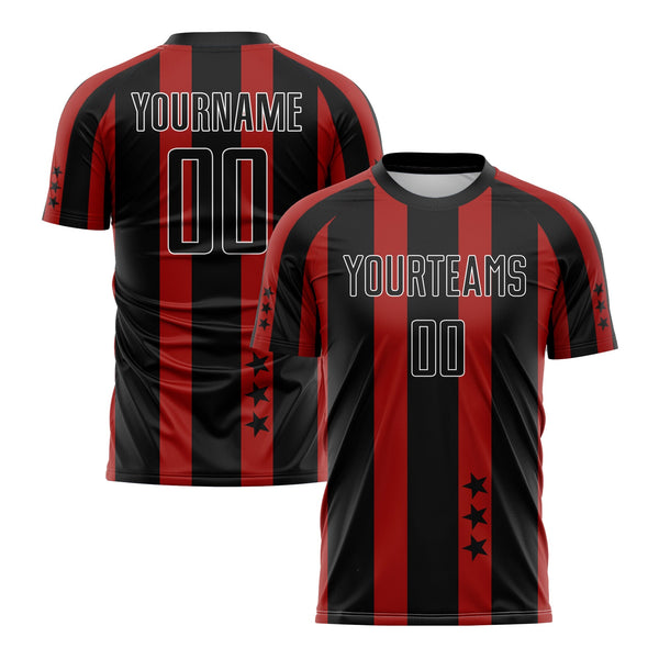 Custom Red Black-White Stars And Squares Classic Uniform Training Sets Soccer Jersey For Adults/Kids