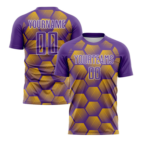 Custom Purple Gold-White Hexagons Pattern Classic Uniform Training Sets Soccer Jersey For Adults/Kids