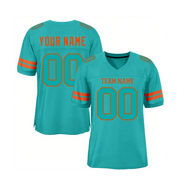 Custom Aqua Aqua-Orange Mesh Classic Style Authentic Sports Football Jersey