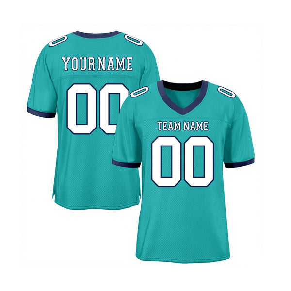 Custom Aqua White-Navy Mesh Classic Style Authentic Sports Football Jersey