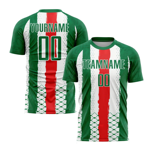 Custom Kelly Green Red-White Mexico Classic Uniform Training Sets Soccer Jersey For Adults/Kids