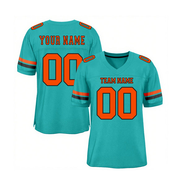 Custom Aqua Orange-Black Mesh Classic Style Authentic Sports Football Jersey