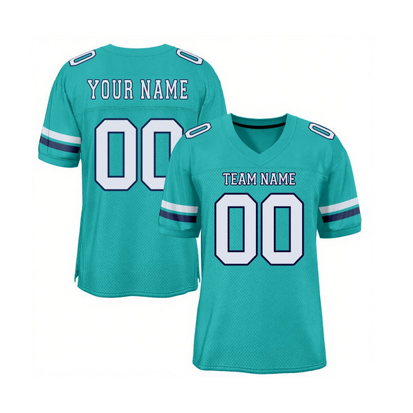 Custom Aqua White-Navy Mesh Classic Style Authentic Sports Football Jersey